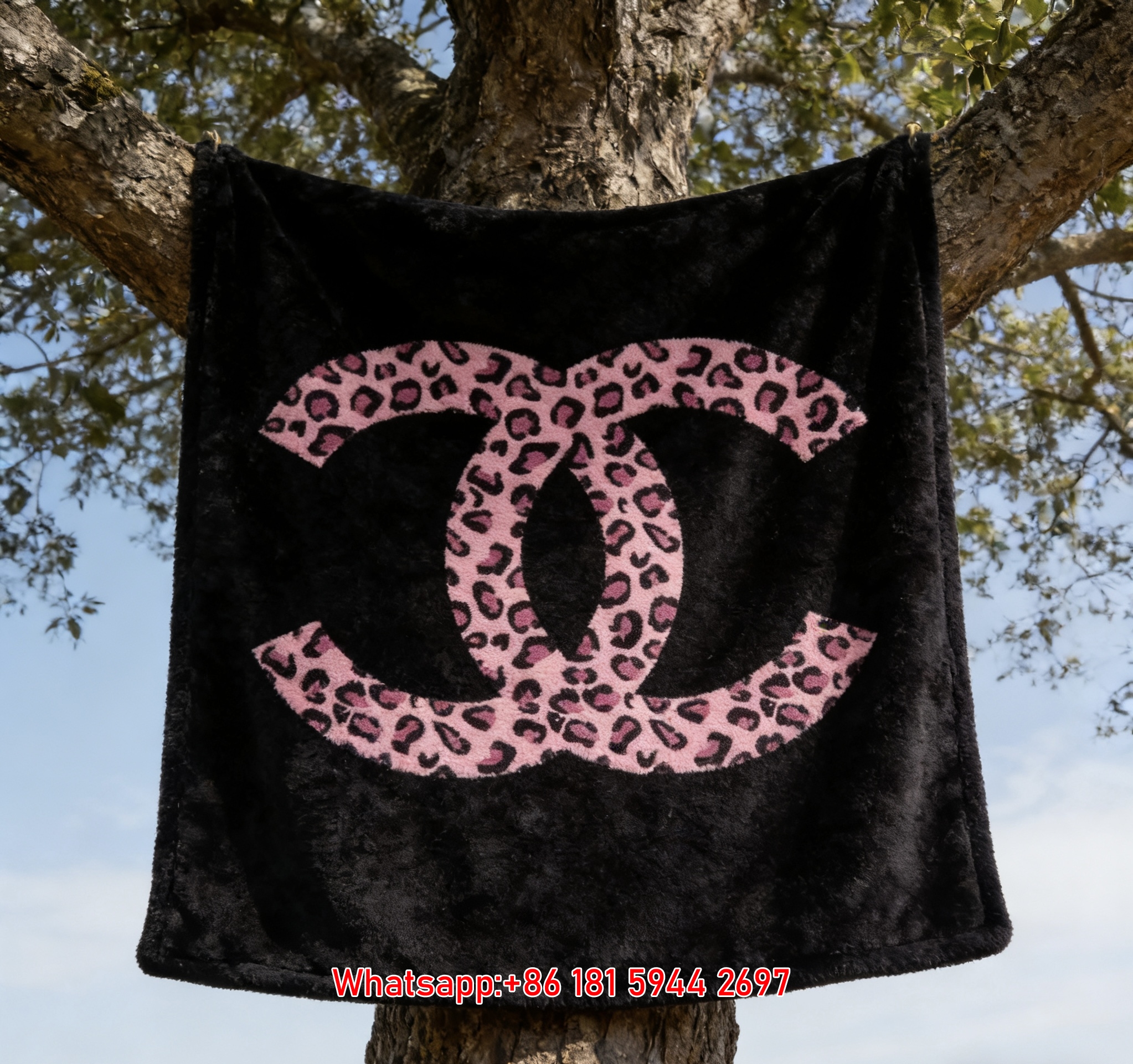Chanel Pink Leopard Print CC Logo Flannel Throw Blanket IMG_7044